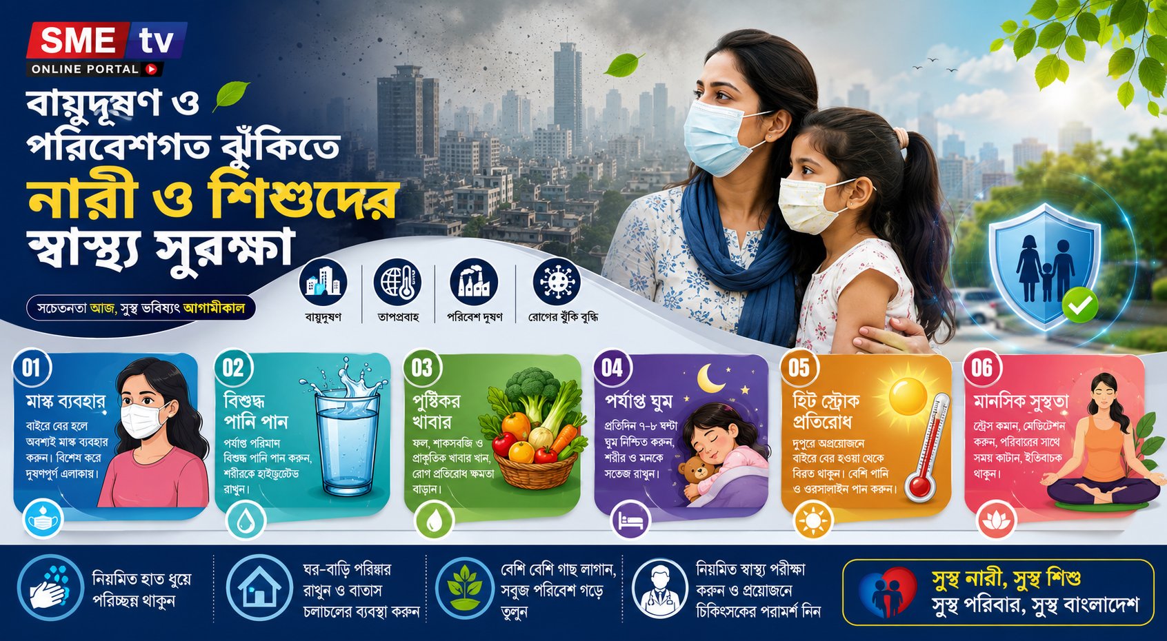 বায়ুদূষণ ও পরিবেশগত ঝুঁকিতে নারী ও শিশুদের স্বাস্থ্য সুরক্ষায় জরুরি ওয়েলনেস টোটকা | SME tv